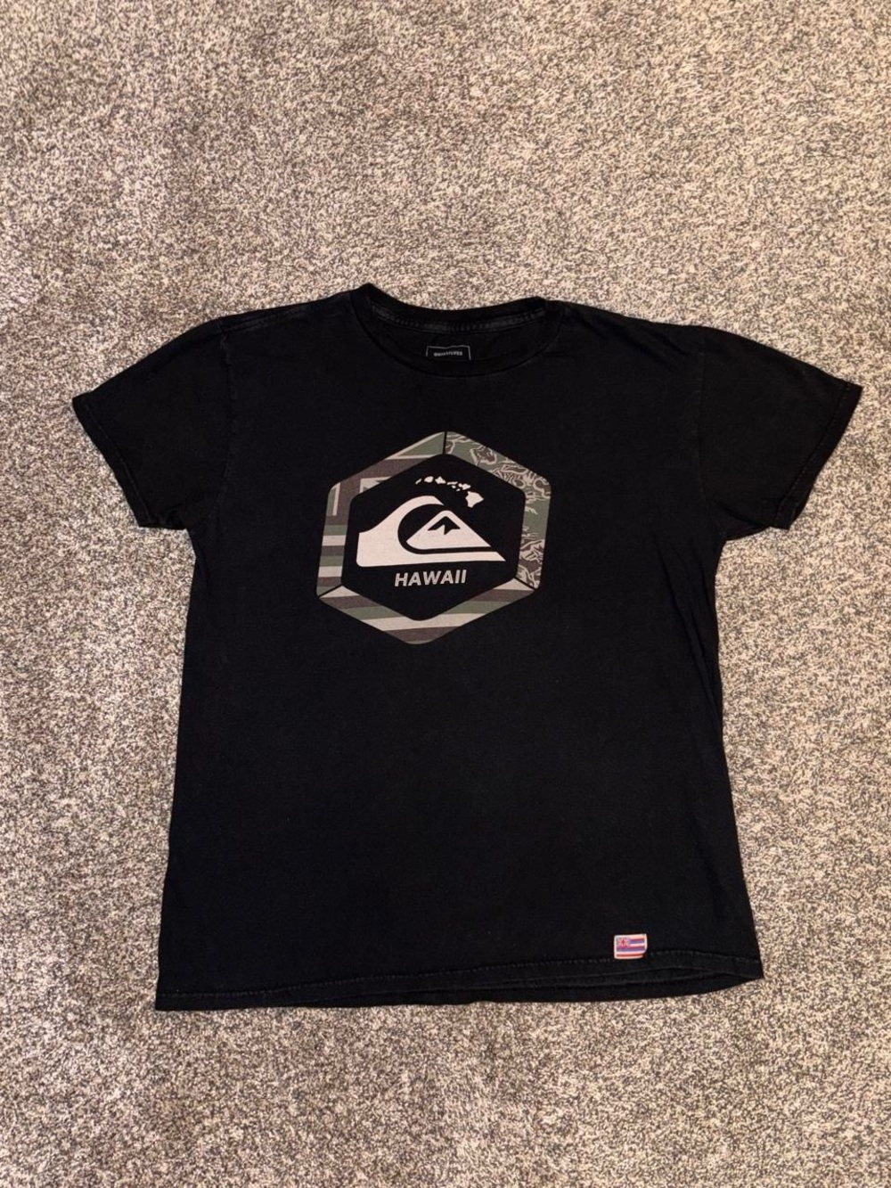 Quiksilver Black Tee with Camo Hawaii Logo